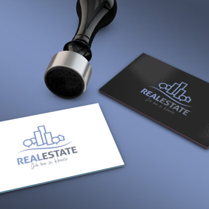 Exklusives Immobilien Logo Real Estate Stadt Wohnung Haus Architektur, Baufirma Gebäude Glas Häuser Hochhaus Makler Fertiges Logo kaufen Logoshop Logoatelier.de