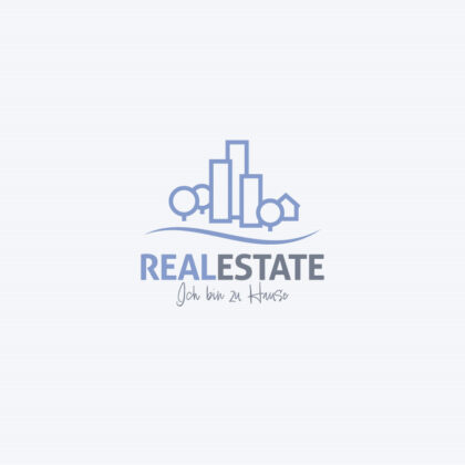Exklusives Immobilien Logo Real Estate Stadt Wohnung Haus Architektur, Baufirma Gebäude Glas Häuser Hochhaus Makler Fertiges Logo kaufen Logoshop Logoatelier.de