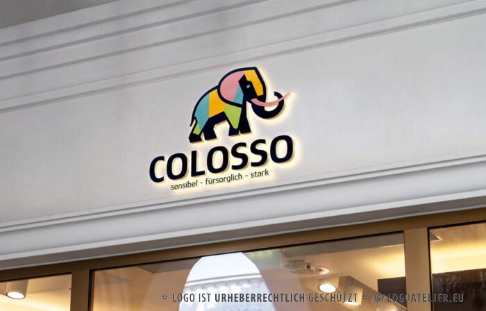 Exklusives Mammut Logo Elefant Kollosal Sensibel Fürsorglich Stark Bunt Farbenfroh Kraftvolles Logo kaufen Logoshop Logoatelier.at