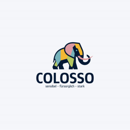 Exklusives Mammut Logo Elefant Kollosal Sensibel Fürsorglich Stark Bunt Farbenfroh Kraftvolles Logo kaufen Logoshop Logoatelier.at