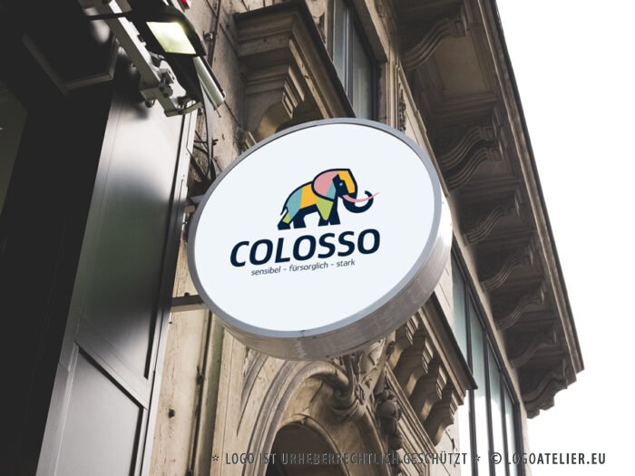 Exklusives Mammut Logo Elefant Kollosal Sensibel Fürsorglich Stark Bunt Farbenfroh Kraftvolles Logo kaufen Logoshop Logoatelier.at