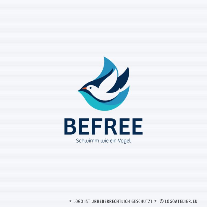 Logo Vogel Frei Schwimmen Wasser Freisein Leichtigkeit Lernen Leben Spirituelles Logo kaufen Logoatelier Logoshop.eu