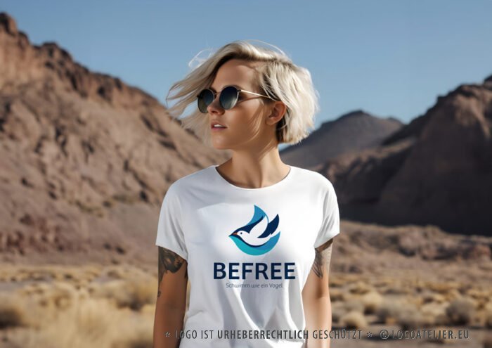 Logo Vogel Frei Schwimmen Wasser Freisein Leichtigkeit Lernen Leben Spirituelles Logo kaufen Logoatelier Logoshop.eu