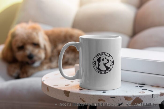 Logo süßer Hund Hundetrainer Hundesitter Hundepsychologe Kreis Lustiger Hund Altmodisch Hundeliebe Tierliebe Fertiges Logo kaufen Logoshop Logoatelier Tiere