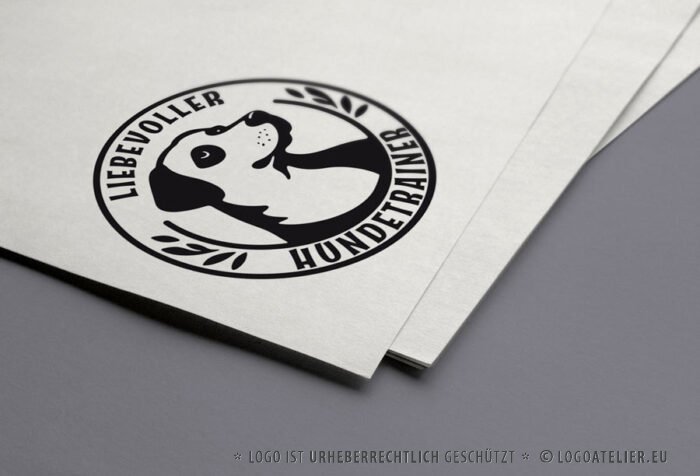 Logo süßer Hund Hundetrainer Hundesitter Hundepsychologe Kreis Lustiger Hund Altmodisch Hundeliebe Tierliebe Fertiges Logo kaufen Logoshop Logoatelier Tiere