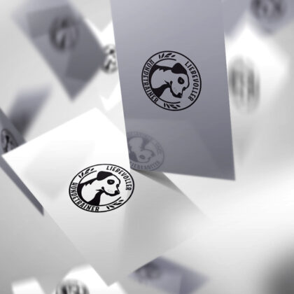 Logo süßer Hund Hundetrainer Hundesitter Hundepsychologe Kreis Lustiger Hund Altmodisch Hundeliebe Tierliebe Fertiges Logo kaufen Logoshop Logoatelier Tiere