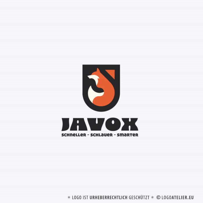 Logo smarter Fuch Buchstabe J Schnell Smart Schlau Tiere Klug Follower Trend Status Wappen Altmodisch Flagge Schild Schutz Weisheit Frech Reinecke Fertiges Logo kaufen, Logoshop Logoatelier.eu