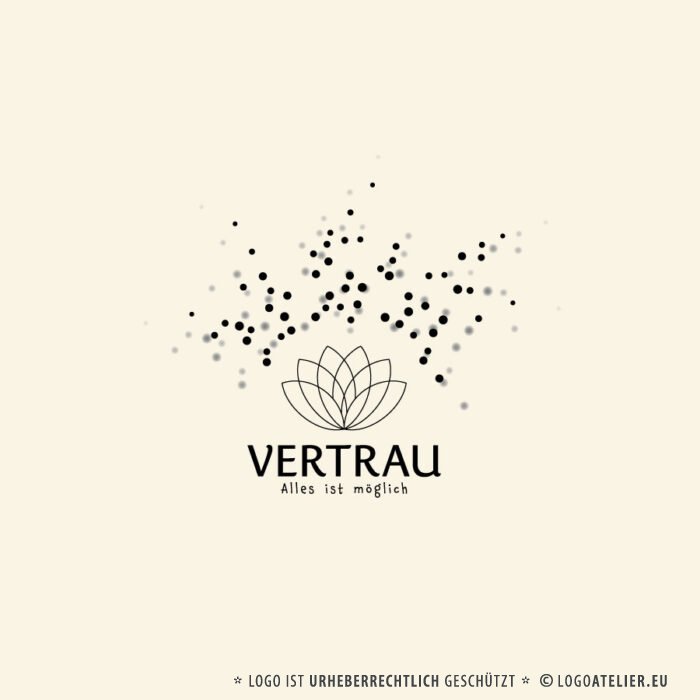 Spirituelles Logo Vertrauen Hoffnung Realität Erschaffen Sterne Blumen Seerose Reinheit Erleuchtung Wiedergeburt Transformation Fertiges Logo kaufen Logoshop Logoatelier