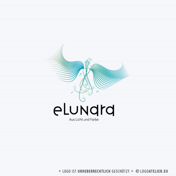 Logo Wesen Licht Bewegung Farbe Phönix Weiblichkeit Feine Schwingung Harmonie Schönheit Weich Feminin Linien Form Aufbruch Fertiges Logo kaufen Logoshop Logoatelier.eu